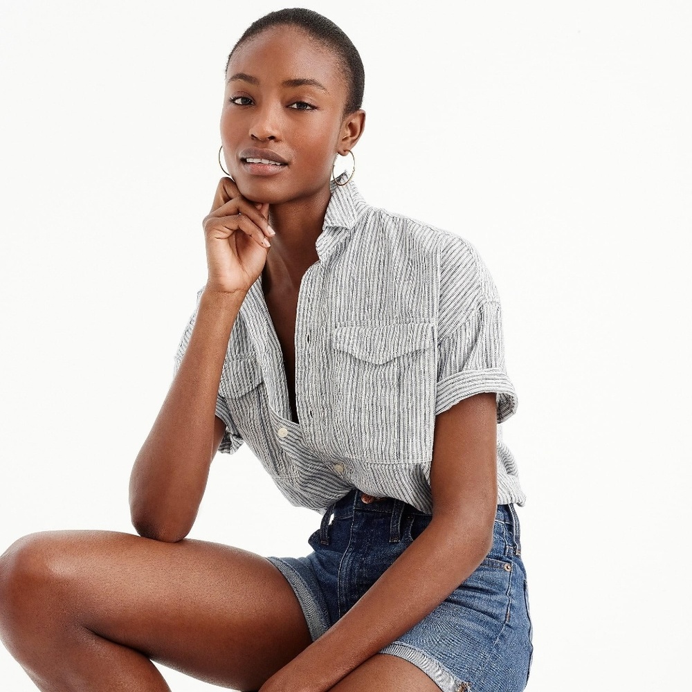 NWT J.Crew utility pocket shirt in chambray strip